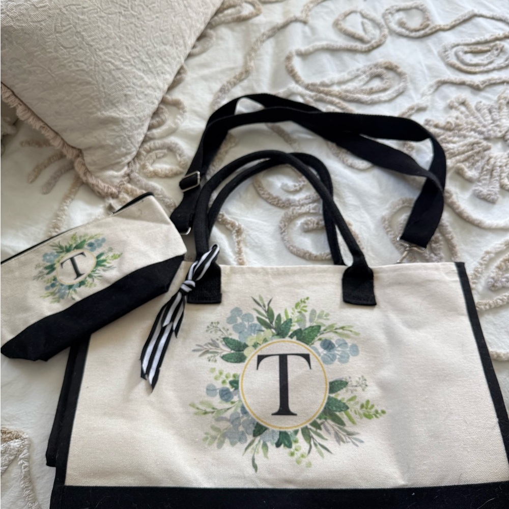 Monogrammed Canvas Tote and Pouch Set
